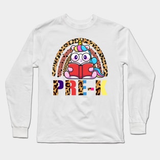 Pre-K Preschool Rainbow Leopard Funny Unicorn Teacher Student School Long Sleeve T-Shirt